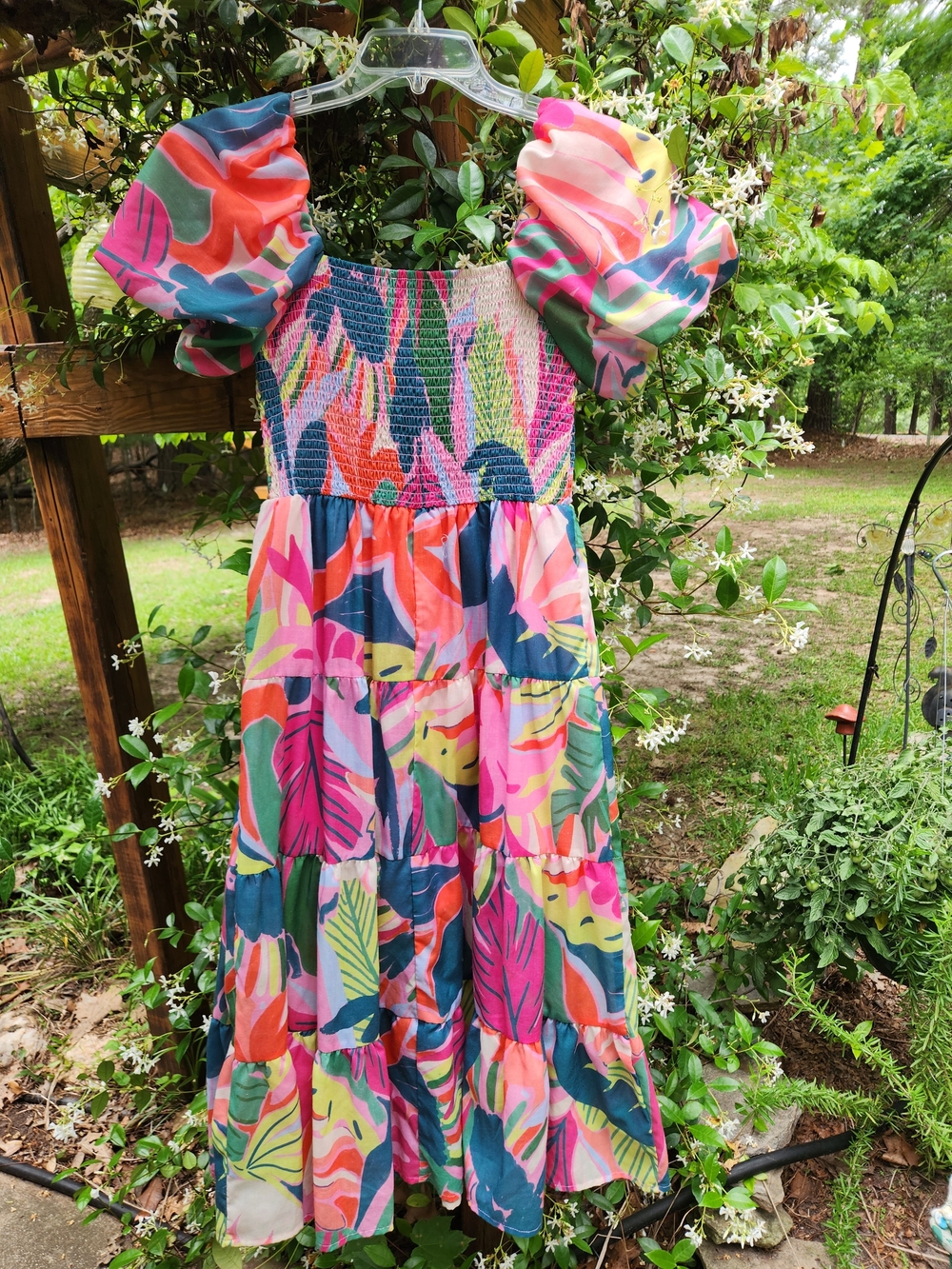 Multicolor Tropical Smocked Women's Dress Size Small